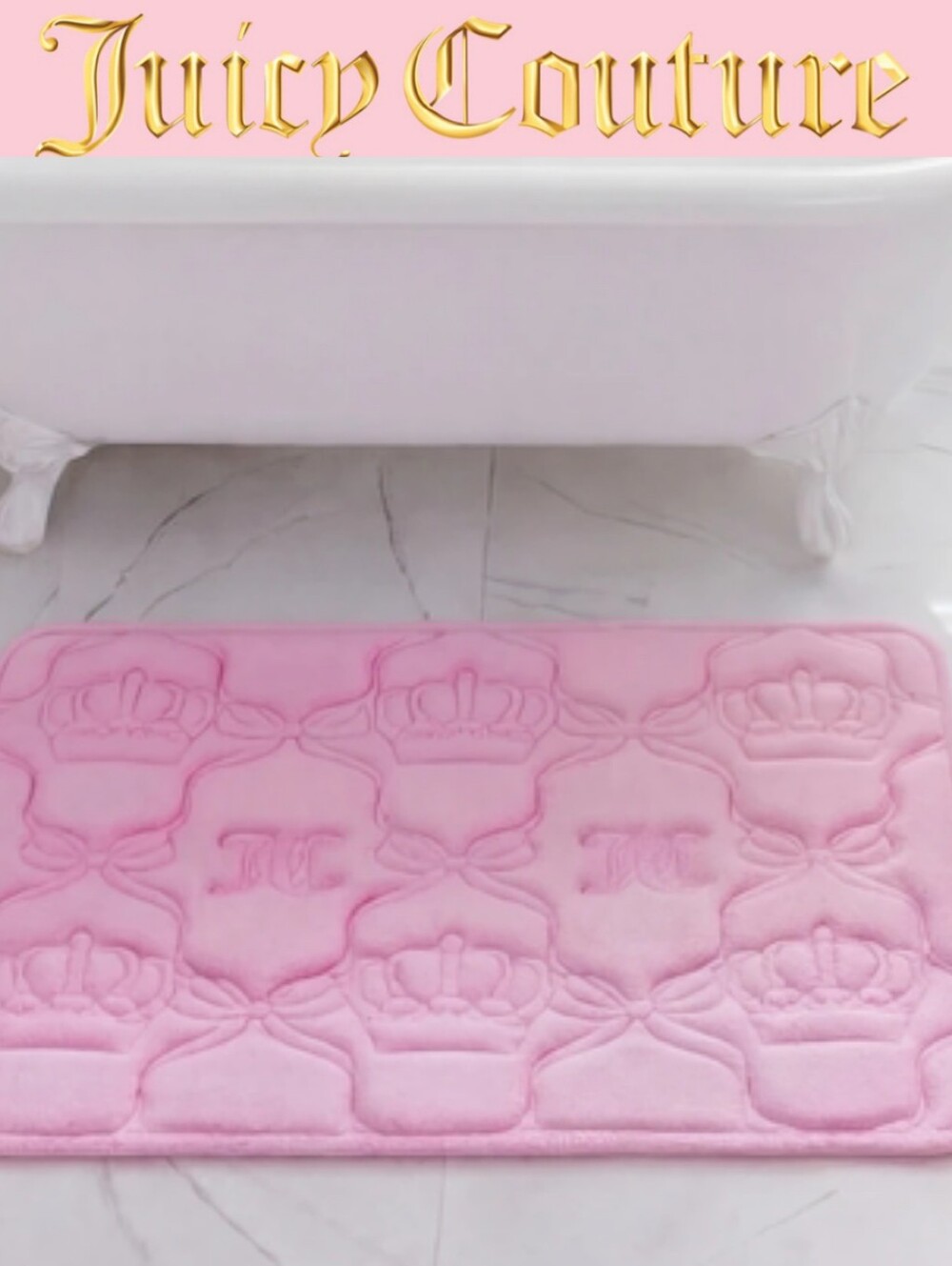 Juicy Couture Home Bow Lattice Quilted Memory Foam Bath Rug- Pink